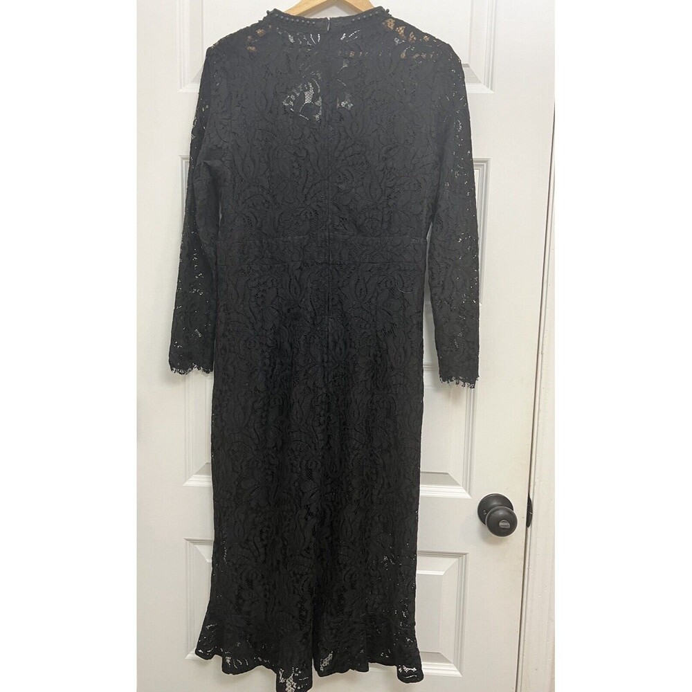Whimsigoth Black Crochet Floral Lace Long Sleeve Midi Dress Sz  L Beaded Siryun - Picture 5 of 16